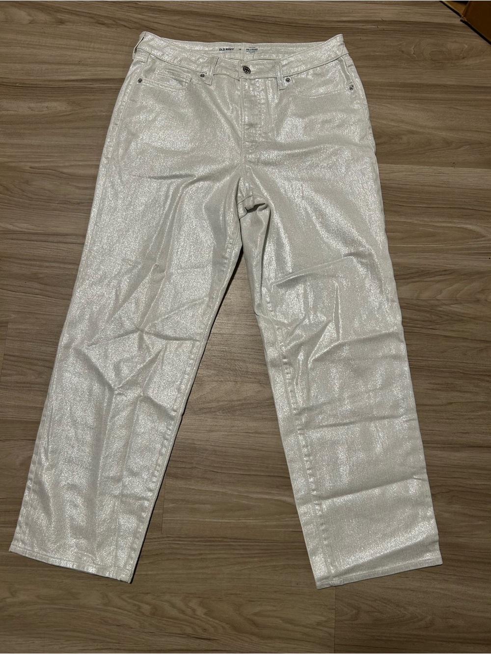 Y2K Old Navy Silver Metallic OG Straight Loose Jeans 12🪩✨🚀
